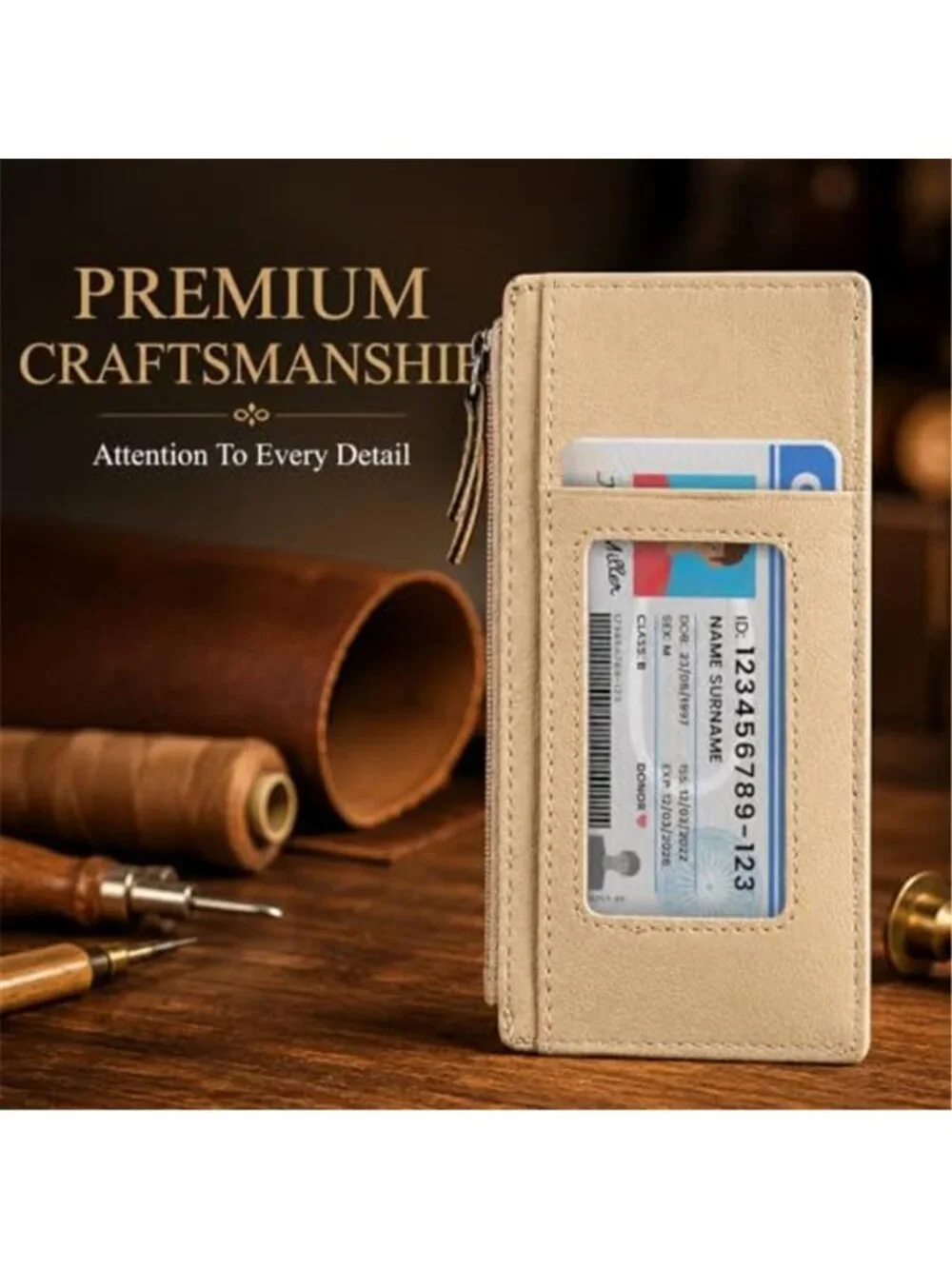 Leather RFID Card Holder Wallet Slim Bifold ID Window Zip Coin Cash Organizer